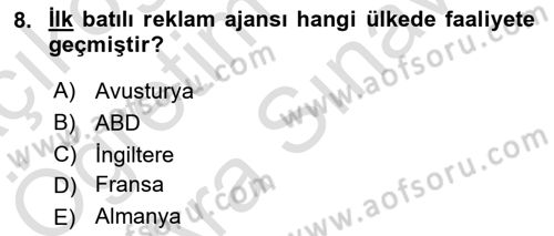Medya ve Reklam Dersi 2021 - 2022 Yılı (Vize) Ara Sınav Soruları 8. Soru