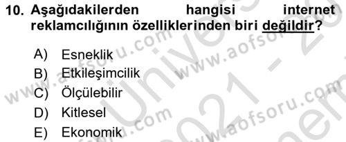 Medya ve Reklam Dersi 2021 - 2022 Yılı (Final) Dönem Sonu Sınav Soruları 10. Soru