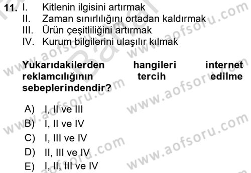 Medya ve Reklam Dersi 2021 - 2022 Yılı (Final) Dönem Sonu Sınav Soruları 11. Soru