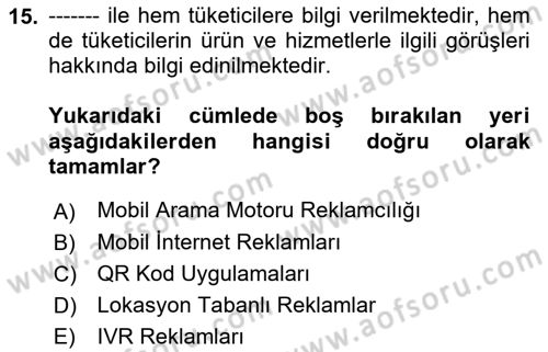 Medya ve Reklam Dersi 2021 - 2022 Yılı (Final) Dönem Sonu Sınav Soruları 15. Soru