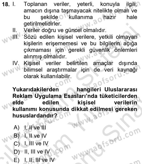 Medya ve Reklam Dersi 2021 - 2022 Yılı (Final) Dönem Sonu Sınav Soruları 18. Soru