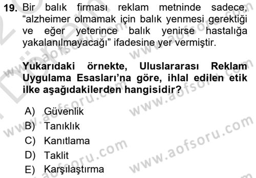 Medya ve Reklam Dersi 2021 - 2022 Yılı (Final) Dönem Sonu Sınav Soruları 19. Soru
