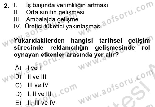 Medya ve Reklam Dersi 2021 - 2022 Yılı (Final) Dönem Sonu Sınav Soruları 2. Soru