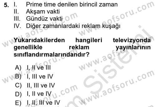Medya ve Reklam Dersi 2021 - 2022 Yılı (Final) Dönem Sonu Sınav Soruları 5. Soru