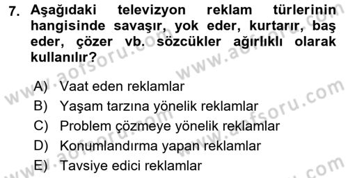 Medya ve Reklam Dersi 2021 - 2022 Yılı (Final) Dönem Sonu Sınav Soruları 7. Soru