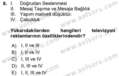 Medya ve Reklam Dersi 2021 - 2022 Yılı (Final) Dönem Sonu Sınav Soruları 8. Soru