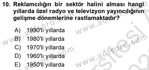 Medya ve Reklam Dersi 2021 - 2022 Yılı Yaz Okulu Sınav Soruları 10. Soru