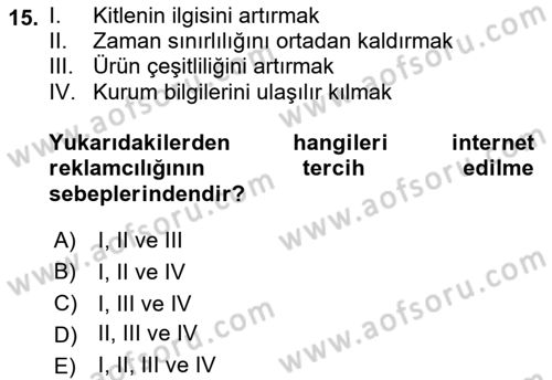 Medya ve Reklam Dersi 2021 - 2022 Yılı Yaz Okulu Sınav Soruları 15. Soru