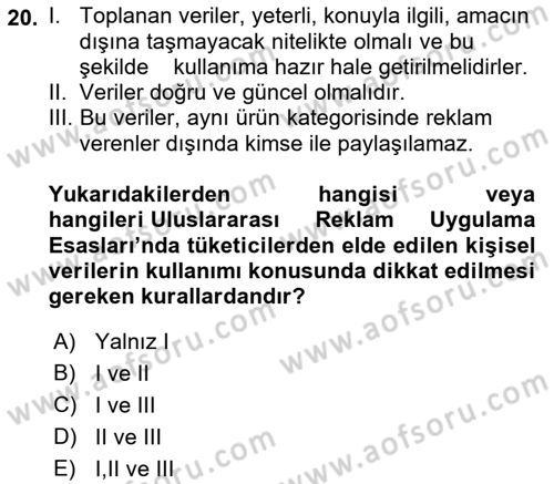 Medya ve Reklam Dersi 2021 - 2022 Yılı Yaz Okulu Sınav Soruları 20. Soru