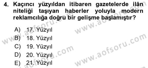 Medya ve Reklam Dersi 2021 - 2022 Yılı Yaz Okulu Sınav Soruları 4. Soru