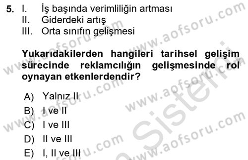 Medya ve Reklam Dersi 2021 - 2022 Yılı Yaz Okulu Sınav Soruları 5. Soru