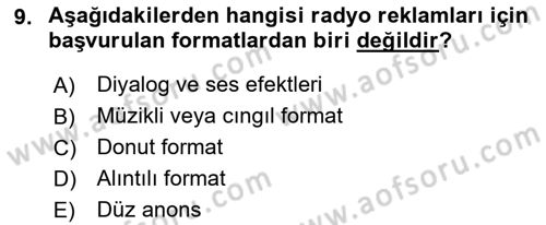 Medya ve Reklam Dersi 2021 - 2022 Yılı Yaz Okulu Sınav Soruları 9. Soru