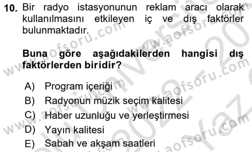 Medya ve Reklam Dersi 2022 - 2023 Yılı Yaz Okulu Sınav Soruları 10. Soru