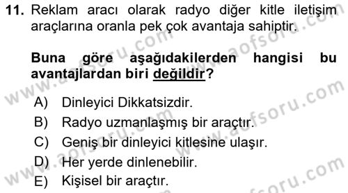 Medya ve Reklam Dersi 2022 - 2023 Yılı Yaz Okulu Sınav Soruları 11. Soru