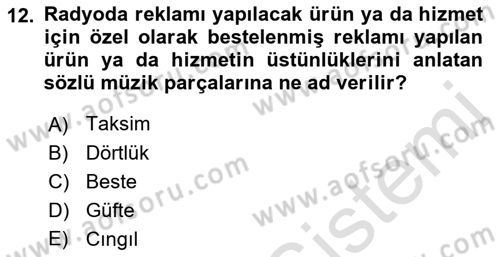 Medya ve Reklam Dersi 2022 - 2023 Yılı Yaz Okulu Sınav Soruları 12. Soru