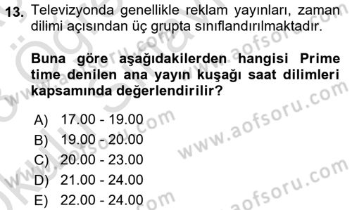 Medya ve Reklam Dersi 2022 - 2023 Yılı Yaz Okulu Sınav Soruları 13. Soru