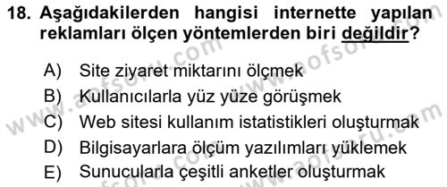 Medya ve Reklam Dersi 2022 - 2023 Yılı Yaz Okulu Sınav Soruları 18. Soru