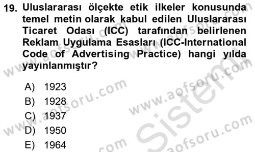 Medya ve Reklam Dersi 2022 - 2023 Yılı Yaz Okulu Sınav Soruları 19. Soru