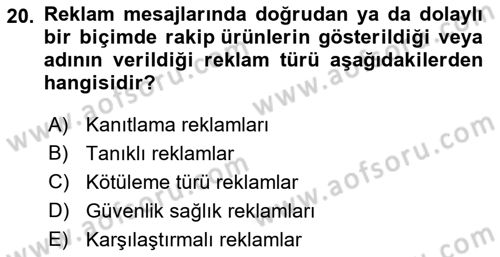 Medya ve Reklam Dersi 2022 - 2023 Yılı Yaz Okulu Sınav Soruları 20. Soru