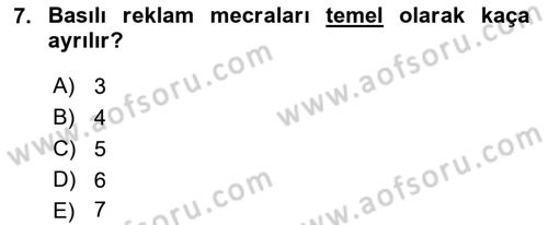 Medya ve Reklam Dersi 2022 - 2023 Yılı Yaz Okulu Sınav Soruları 7. Soru