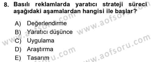 Medya ve Reklam Dersi 2022 - 2023 Yılı Yaz Okulu Sınav Soruları 8. Soru
