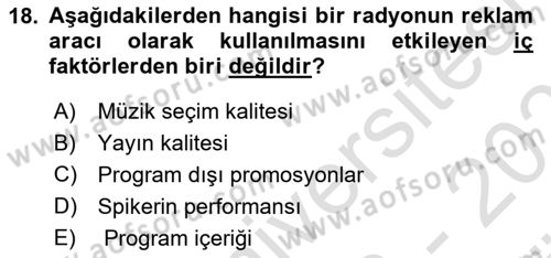 Medya ve Reklam Dersi 2023 - 2024 Yılı (Vize) Ara Sınav Soruları 18. Soru