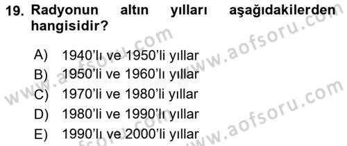 Medya ve Reklam Dersi 2023 - 2024 Yılı (Vize) Ara Sınav Soruları 19. Soru