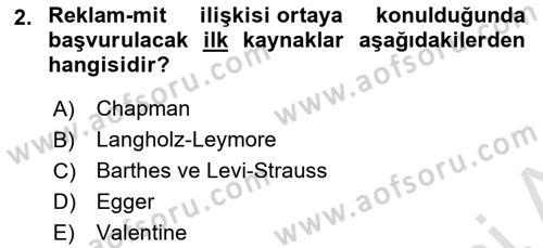 Medya ve Reklam Dersi 2023 - 2024 Yılı (Vize) Ara Sınav Soruları 2. Soru