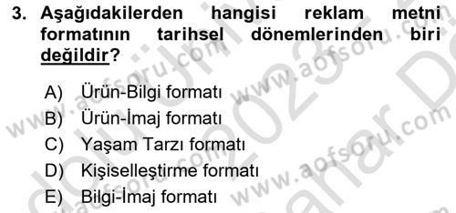 Medya ve Reklam Dersi 2023 - 2024 Yılı (Vize) Ara Sınav Soruları 3. Soru