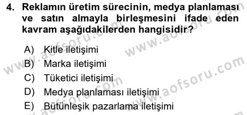 Medya ve Reklam Dersi 2023 - 2024 Yılı (Vize) Ara Sınav Soruları 4. Soru