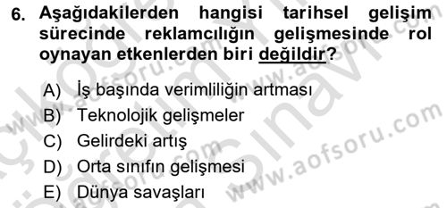 Medya ve Reklam Dersi 2023 - 2024 Yılı (Vize) Ara Sınav Soruları 6. Soru