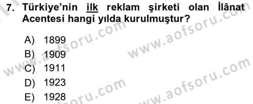 Medya ve Reklam Dersi 2023 - 2024 Yılı (Vize) Ara Sınav Soruları 7. Soru