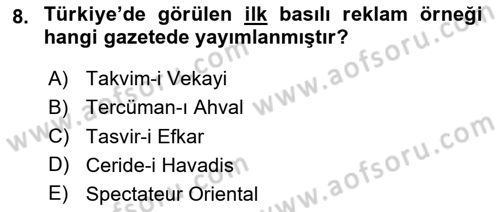Medya ve Reklam Dersi 2023 - 2024 Yılı (Vize) Ara Sınav Soruları 8. Soru