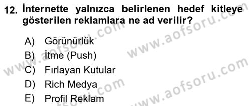 Medya ve Reklam Dersi 2023 - 2024 Yılı (Final) Dönem Sonu Sınav Soruları 12. Soru