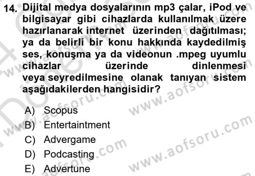 Medya ve Reklam Dersi 2023 - 2024 Yılı (Final) Dönem Sonu Sınav Soruları 14. Soru