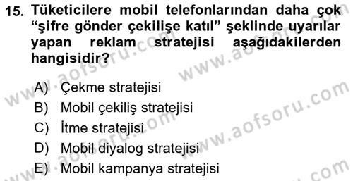 Medya ve Reklam Dersi 2023 - 2024 Yılı (Final) Dönem Sonu Sınav Soruları 15. Soru