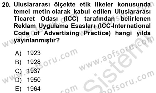 Medya ve Reklam Dersi 2023 - 2024 Yılı (Final) Dönem Sonu Sınav Soruları 20. Soru