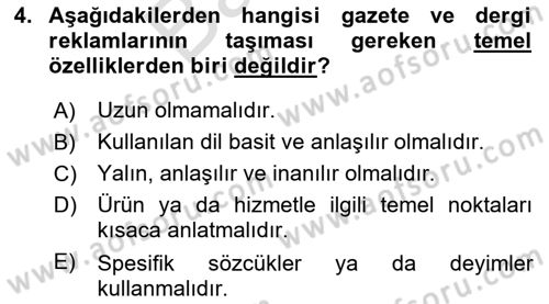Medya ve Reklam Dersi 2023 - 2024 Yılı (Final) Dönem Sonu Sınav Soruları 4. Soru