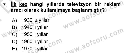 Medya ve Reklam Dersi 2023 - 2024 Yılı (Final) Dönem Sonu Sınav Soruları 7. Soru