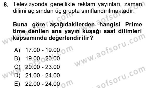 Medya ve Reklam Dersi 2023 - 2024 Yılı (Final) Dönem Sonu Sınav Soruları 8. Soru