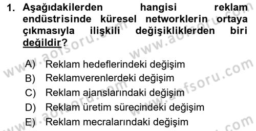 Medya ve Reklam Dersi 2023 - 2024 Yılı Yaz Okulu Sınav Soruları 1. Soru