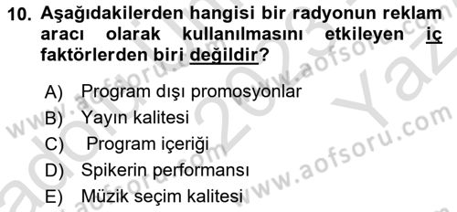 Medya ve Reklam Dersi 2023 - 2024 Yılı Yaz Okulu Sınav Soruları 10. Soru