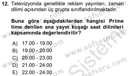 Medya ve Reklam Dersi 2023 - 2024 Yılı Yaz Okulu Sınav Soruları 12. Soru