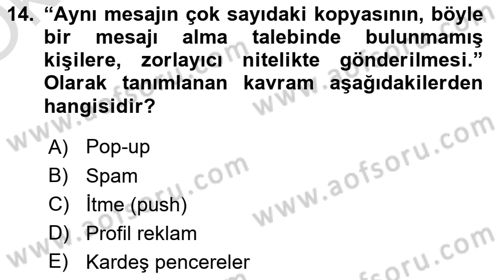 Medya ve Reklam Dersi 2023 - 2024 Yılı Yaz Okulu Sınav Soruları 14. Soru