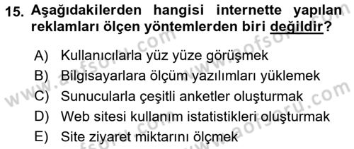 Medya ve Reklam Dersi 2023 - 2024 Yılı Yaz Okulu Sınav Soruları 15. Soru