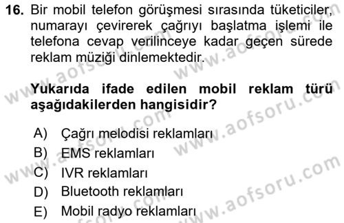 Medya ve Reklam Dersi 2023 - 2024 Yılı Yaz Okulu Sınav Soruları 16. Soru