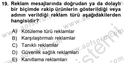 Medya ve Reklam Dersi 2023 - 2024 Yılı Yaz Okulu Sınav Soruları 19. Soru