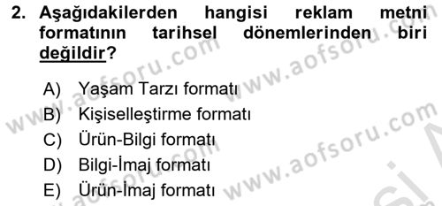 Medya ve Reklam Dersi 2023 - 2024 Yılı Yaz Okulu Sınav Soruları 2. Soru