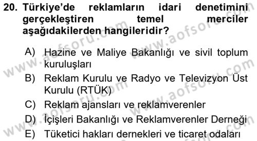 Medya ve Reklam Dersi 2023 - 2024 Yılı Yaz Okulu Sınav Soruları 20. Soru