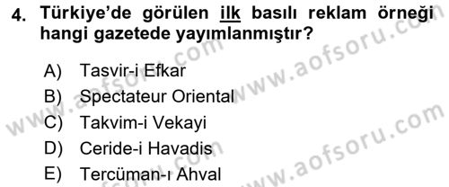 Medya ve Reklam Dersi 2023 - 2024 Yılı Yaz Okulu Sınav Soruları 4. Soru